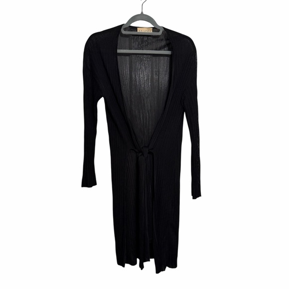 MM Lafleur Graham Kimono Duster Cardigan Black Ribbed-Knit Side Slit Shawl - Picture 3 of 11